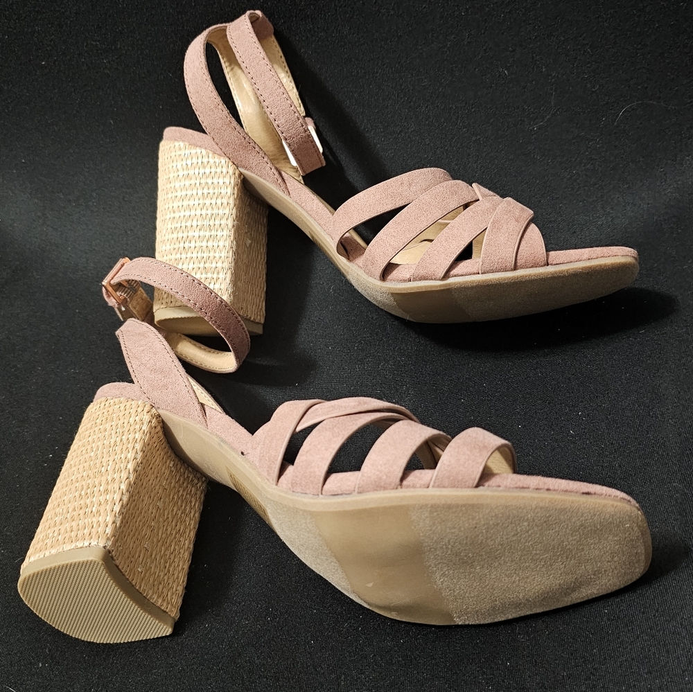 LC Lauren Conrad Womens Memory Foam Blush Suede Ankle Strap Woven Heel, Size 7.5 - Picture 4 of 11